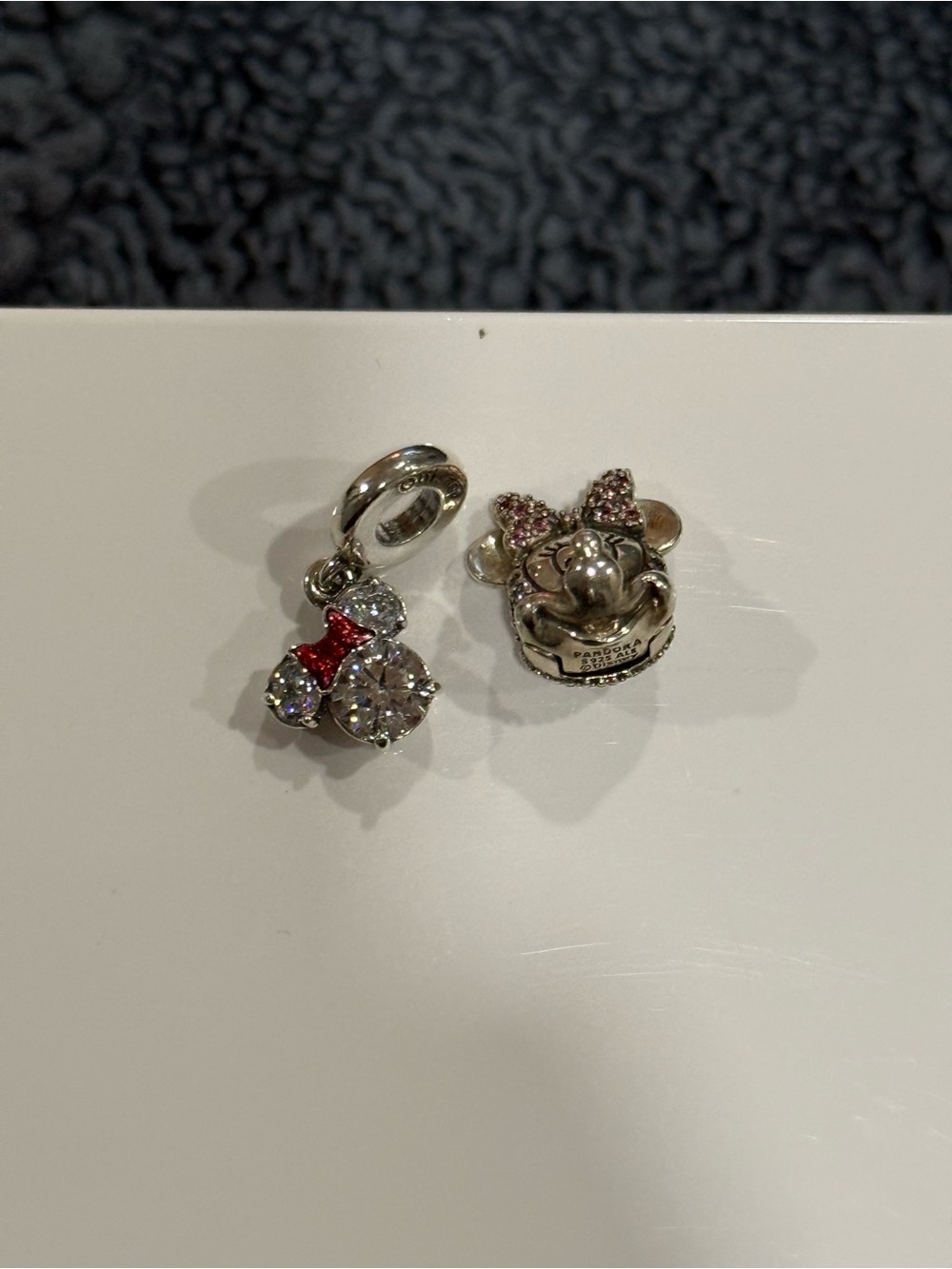 Crystal Minnie Mouse Dangle Charms - Silver with Clear & pink Stones